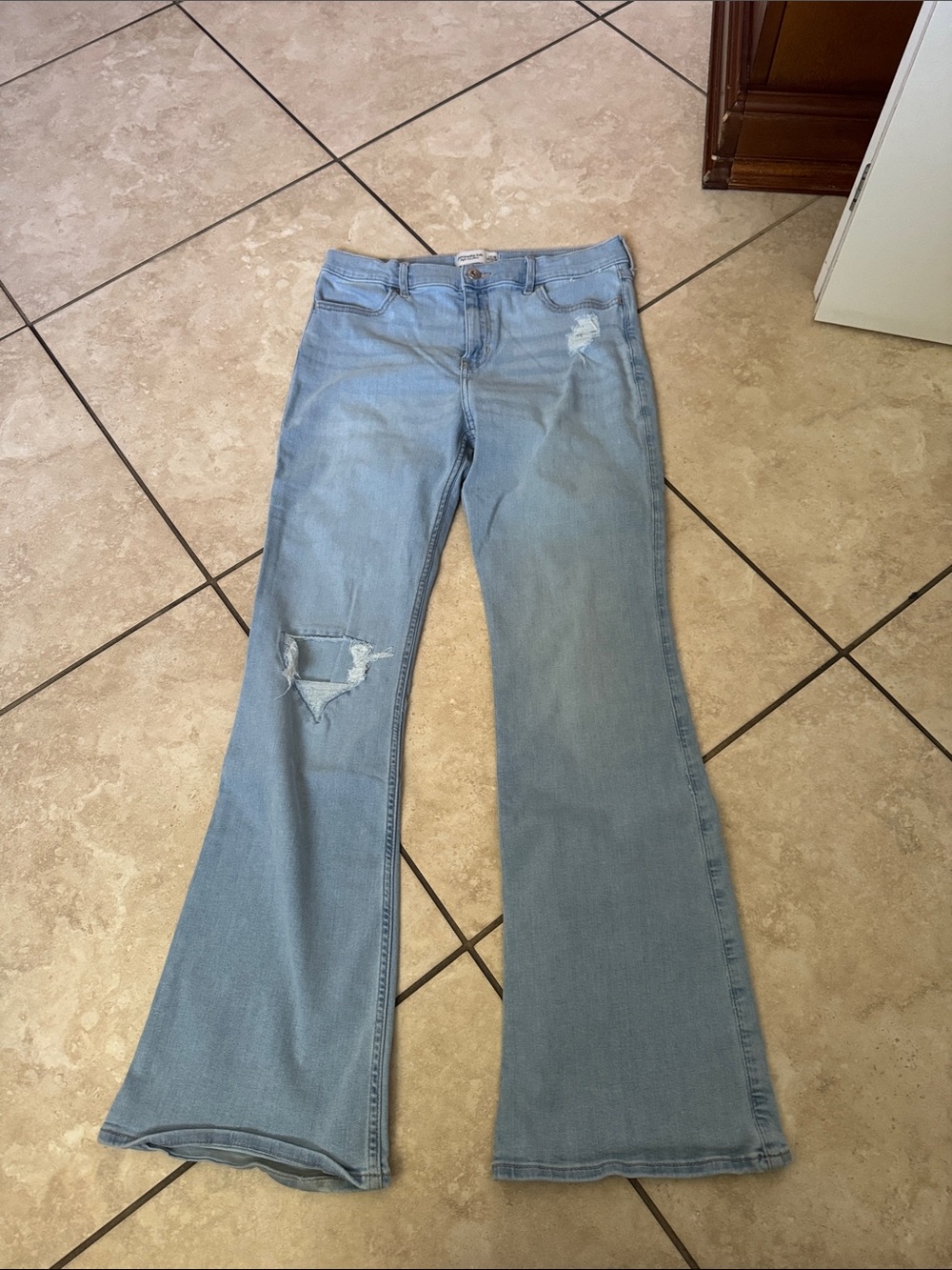 abercrombie kids Light Blue Flare Jeans with Distressed Details